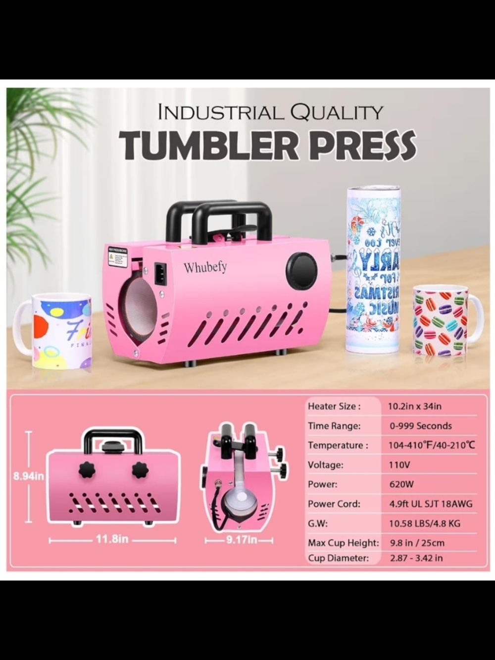 Pink Tumbler Press - Industrial Quality Heat Transfer Machine